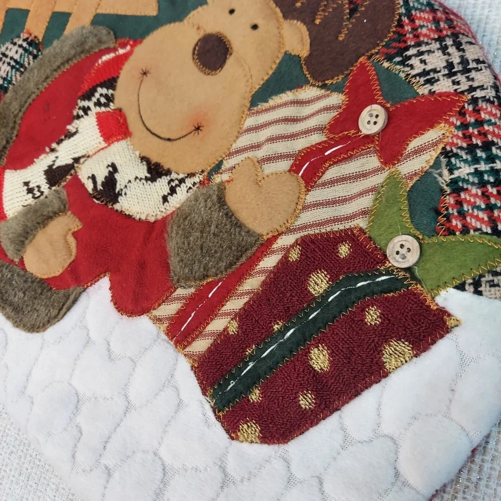 Christmas Advent Calendar Stocking‎ Reindeer Cardinal Plaid Felt Red Green